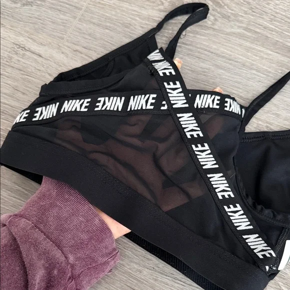 Nike Women's Black Sports Bra with White Accents - Picture 3 of 5